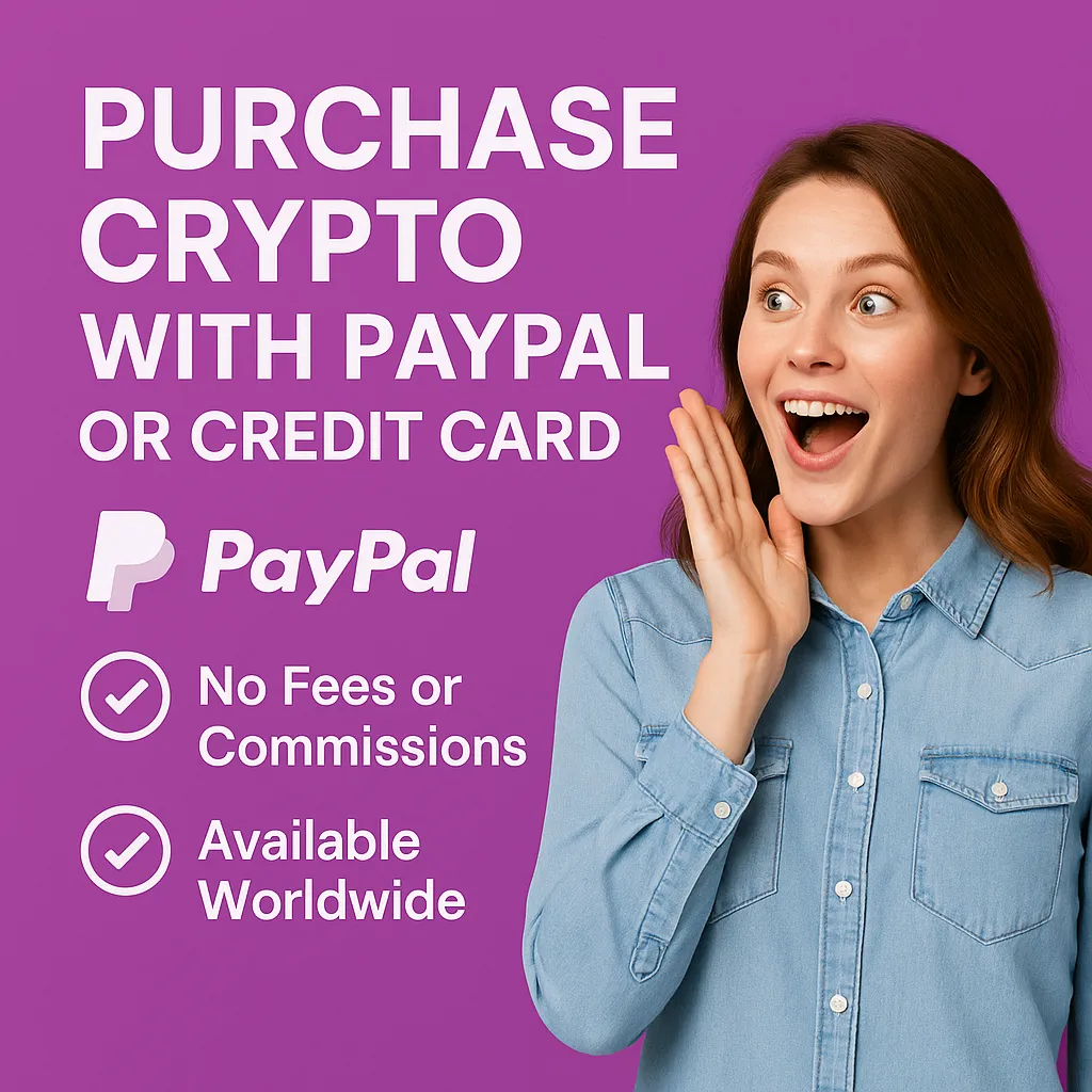 Buy Crypto Pay with Credit Card or Paypal Zero Commission